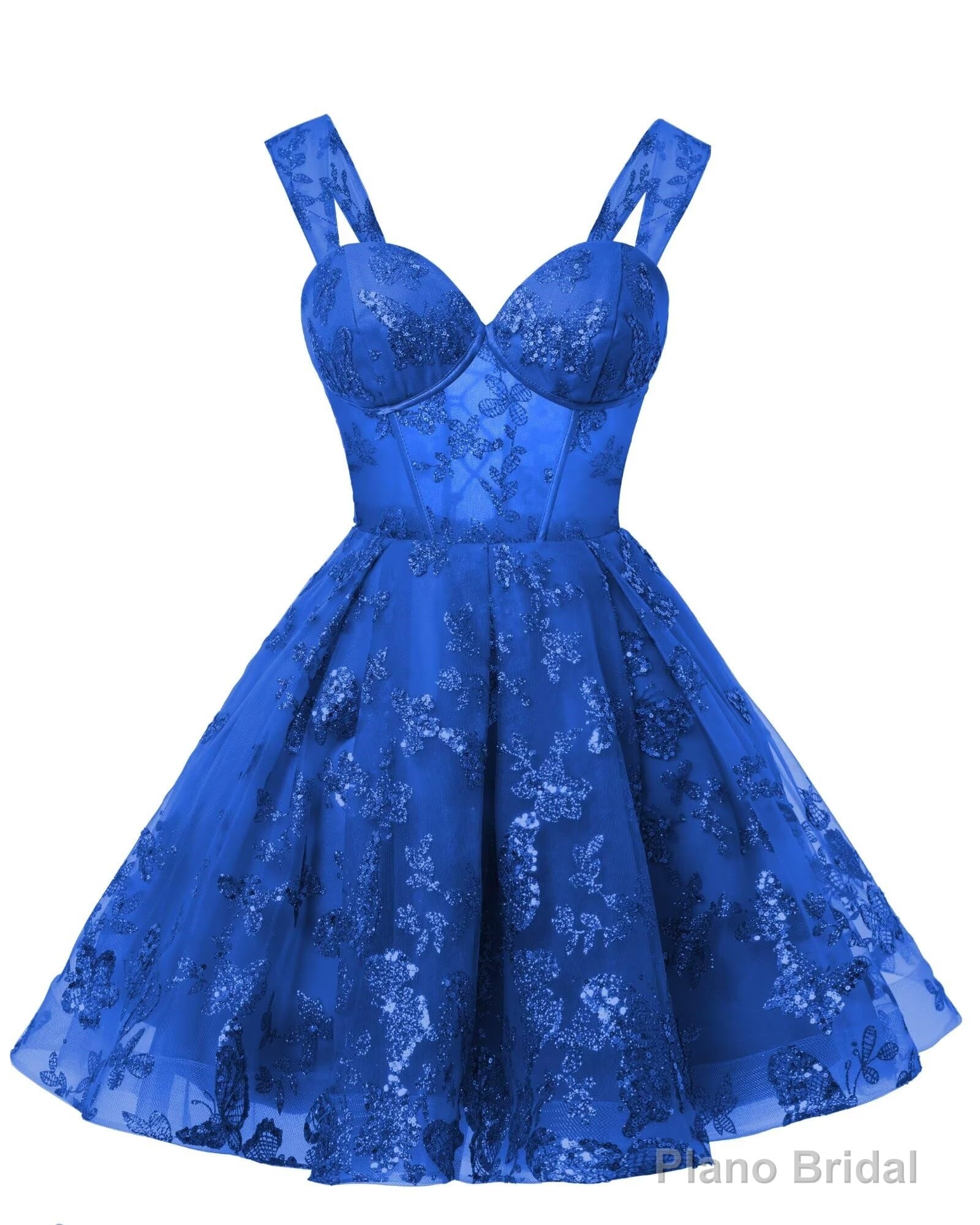 Teens Sparkly Tulle Royal Blue Homecoming Dresses Spaghetti Straps Short Cocktail Party Prom Dress Secondary image