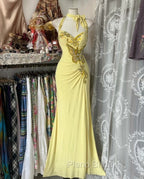 Temperament Yellow Mermaid Halter Neck Sequin Diamond Long Formal Prom Dresses Birthday Dresses