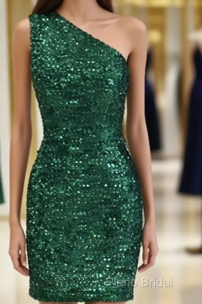 Tight Green Sequin One Shoulder Dresses Main image