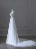 Timeless A Line Sweetheart Lace Tulle White Wedding Dresses Brides Dresses