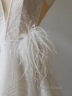 Timeless A Line V Neckline Sequin Sleeveless White Wedding Dresses Brides Dresses