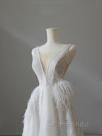 Timeless A Line V Neckline Sequin Sleeveless White Wedding Dresses Brides Dresses