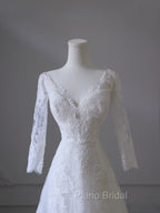 Timeless A Line V Neckline Tulle White Lace Long Wedding Dresses Bridal Dresses