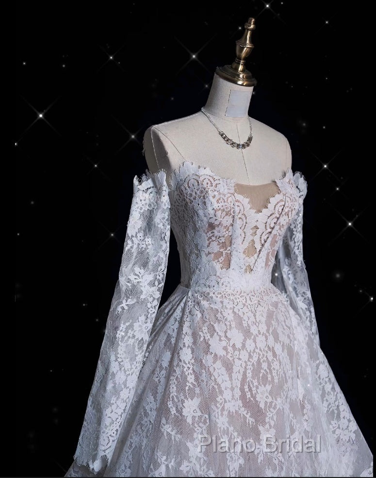 Timeless Ball Gown Off The Shoulder White Lace Long Wedding Dresses Bridal Dresses