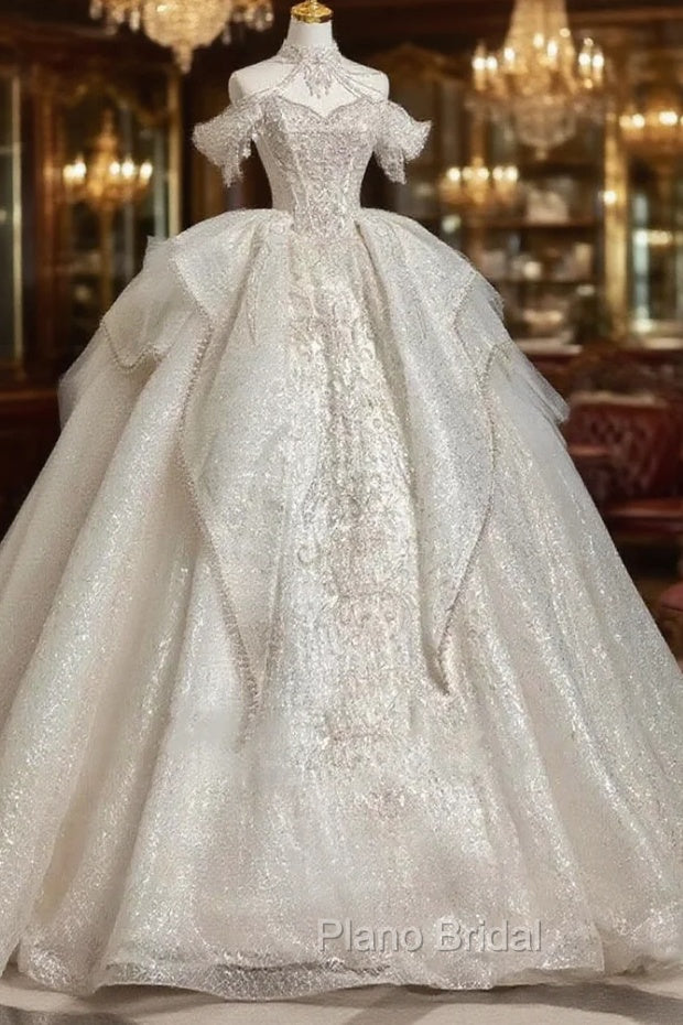 Timeless Ball Gown Sweetheart Short Sleeves Lace White Wedding Dresses Brides Dresses