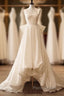 Timeless High Low Square Neckline Long White Satin Wedding Dresses