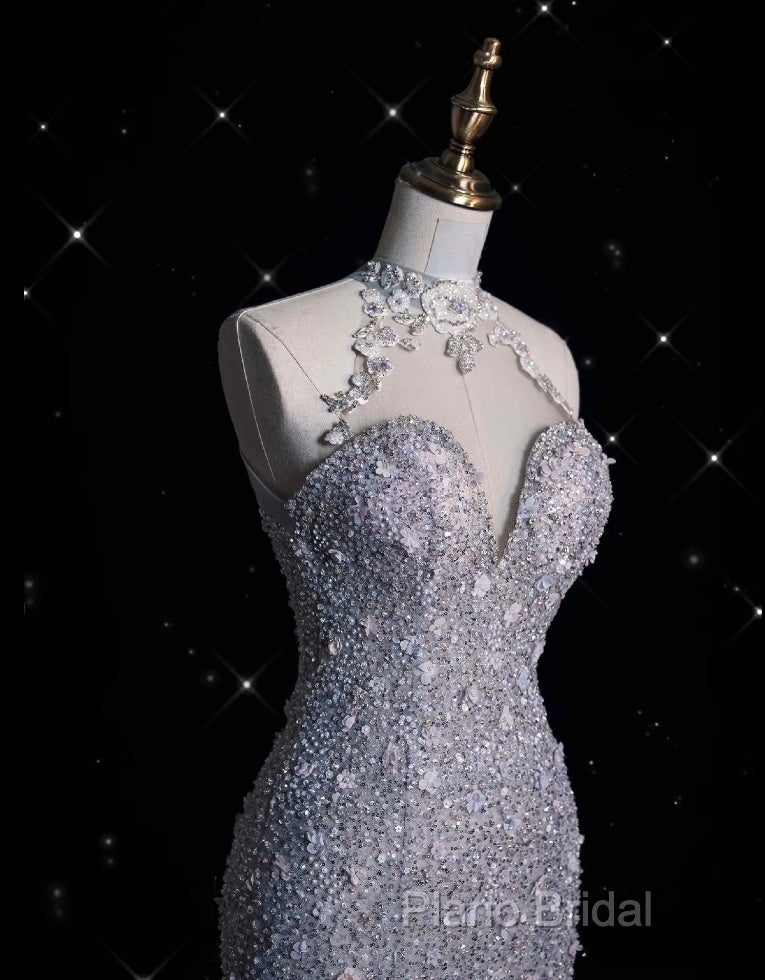 Timeless Mermaid High Neckline Sequin Ruffles Long Wedding Dresses Bridal Dresses Secondary image