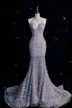 Timeless Mermaid High Neckline Sequin Ruffles Long Wedding Dresses Bridal Dresses