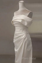 Timeless Mermaid Off The Shoulder Short Sleeves White Satin Wedding Dresses