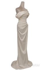 Timeless Mermaid Off The Shoulder Short Sleeves White Satin Wedding Dresses