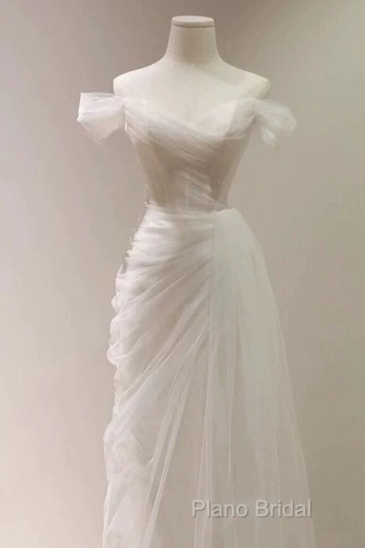 Timeless Mermaid Off The Shoulder Tulle White Wedding Dresses Secondary image