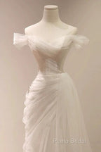 Timeless Mermaid Off The Shoulder Tulle White Wedding Dresses