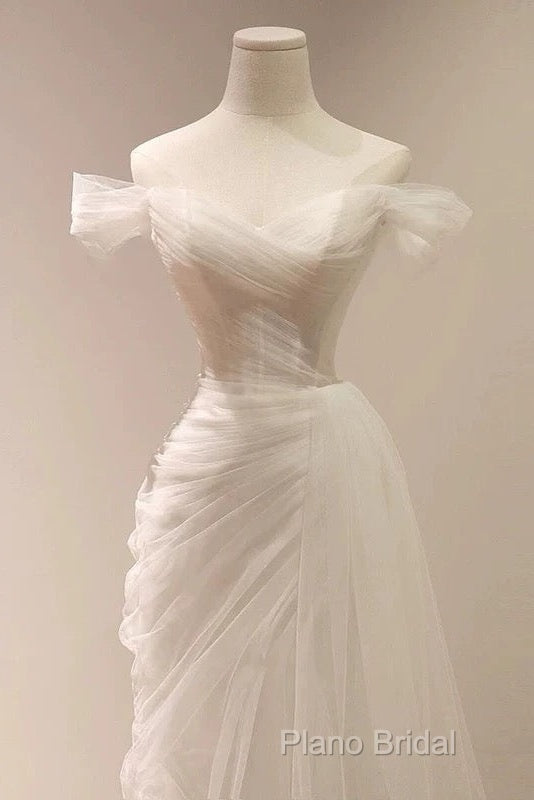 Timeless Mermaid Off The Shoulder Tulle White Wedding Dresses