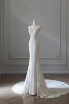 Timeless Mermaid V Neckline White Lace Wedding Dresses Bridal Dresses