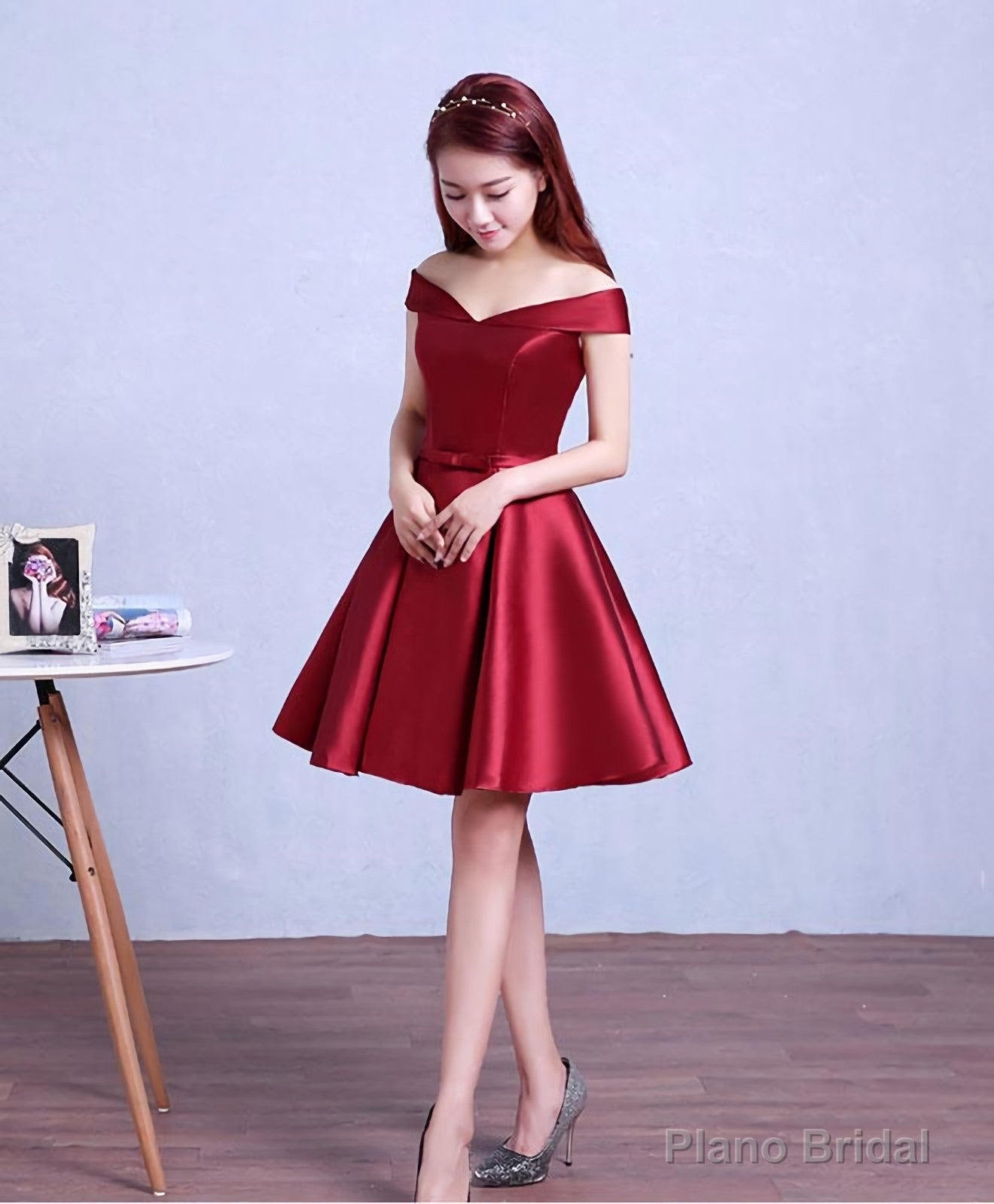Burgundy Knee Length Prom Dress, Homecoming Dress Secondary image
