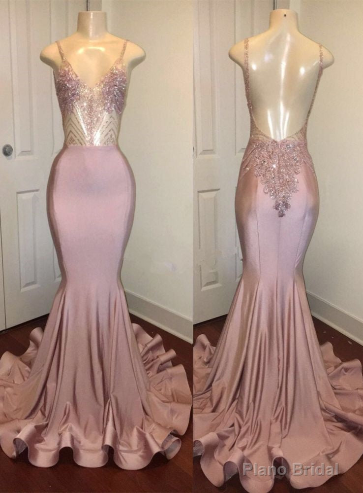 Trendy Pink Beads Spaghetti Strap Prom Party Gowns| Mermaid Prom Party Gowns Secondary image
