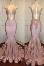 Trendy Pink Beads Spaghetti Strap Prom Party Gowns| Mermaid Prom Party Gowns