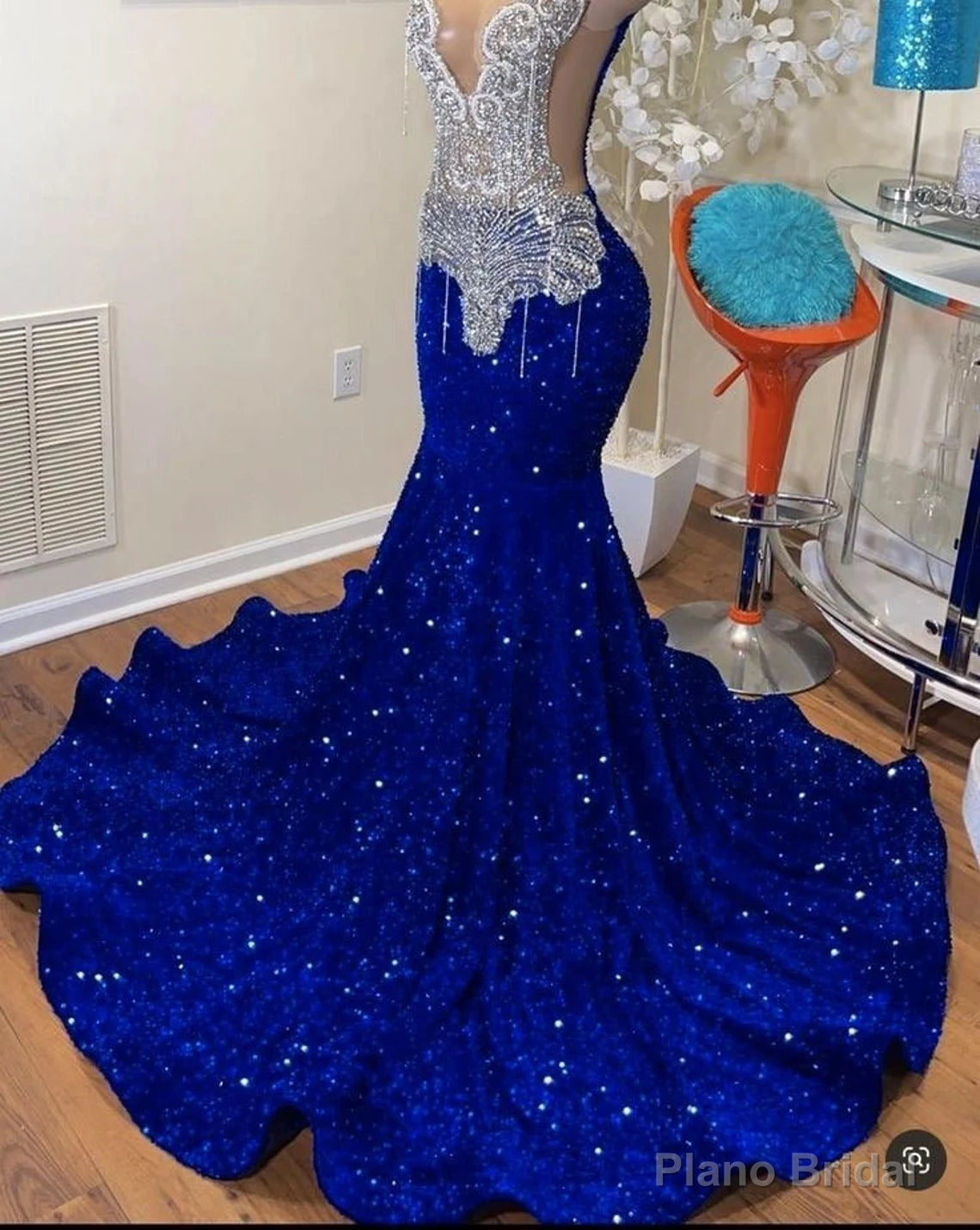 Trendy Prom Dresses Long Sequin,Royal Blue Designer Evening Gowns with Crystals Diamond Secondary image