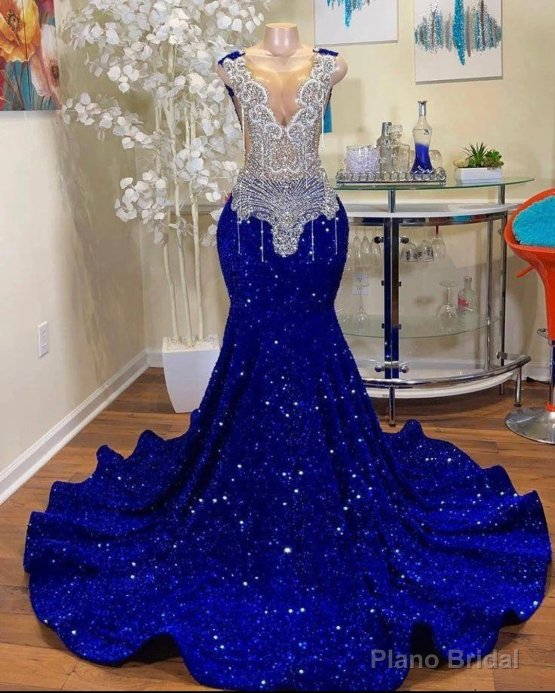 Trendy Prom Dresses Long Sequin,Royal Blue Designer Evening Gowns with Crystals Diamond Main image