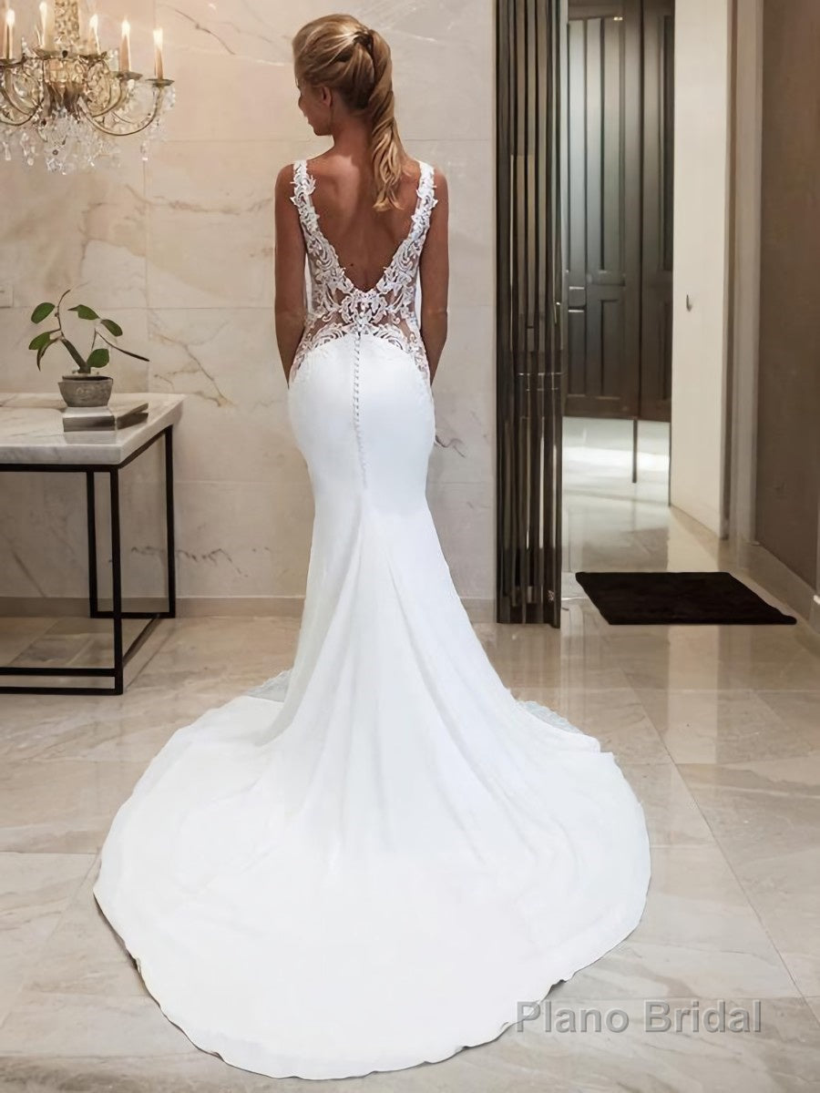Trumpet/Mermaid Bateau Chapel Train Stretch Crepe Wedding Dresses Secondary image