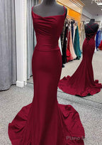 Trumpet/Mermaid Cowl Neck Spaghetti Straps Sweep Train Jersey Prom Dresses With Pleated
