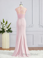 Trumpet/Mermaid High Neck Floor-Length Stretch Crepe Bridesmaid Dresses with Appliques Lace