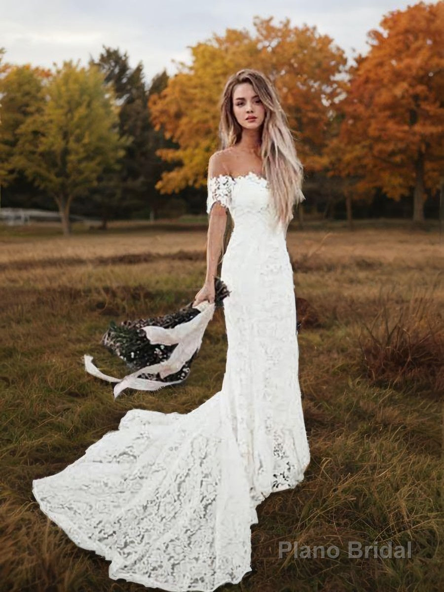 Trumpet/Mermaid Off-the-Shoulder Court Train Lace Wedding Dresses Main image