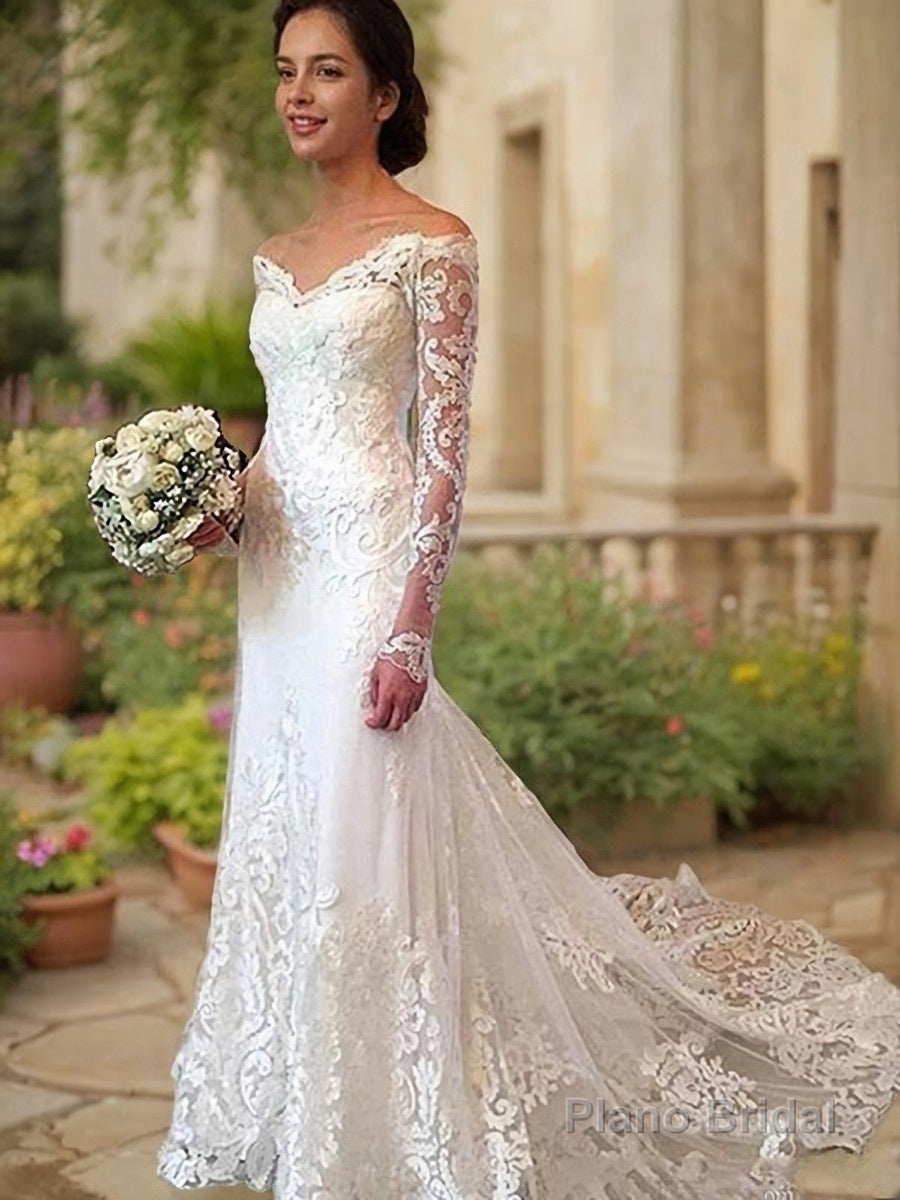 Trumpet/Mermaid Off-the-Shoulder Court Train Lace Wedding Dresses With Appliques Lace Secondary image