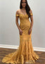 Trumpet/Mermaid Off-the-Shoulder Court Train Tulle Prom Dresses With Lace Appliqued