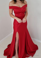 Trumpet/Mermaid Off-the-Shoulder Sleeveless Satin Long/Floor-Length Prom Dresses