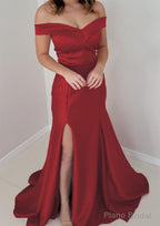 Trumpet/Mermaid Off-the-Shoulder Sleeveless Satin Long/Floor-Length Prom Dresses