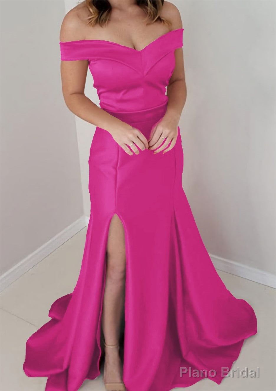 Trumpet/Mermaid Off-the-Shoulder Sleeveless Satin Long/Floor-Length Prom Dresses