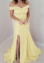 Trumpet/Mermaid Off-the-Shoulder Sleeveless Satin Long/Floor-Length Prom Dresses