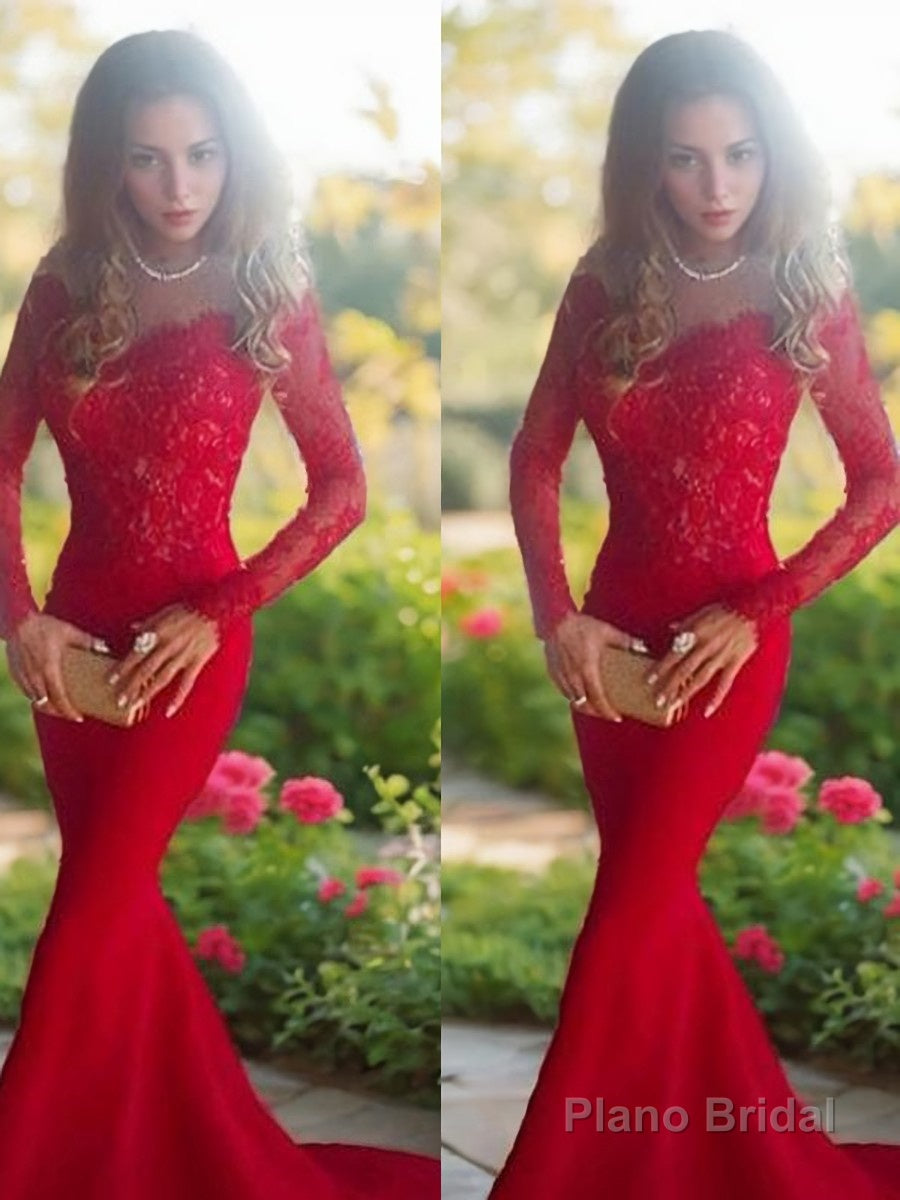 Trumpet/Mermaid Off-the-Shoulder Sweep Train Elastic Woven Satin Prom Dresses With Appliques Lace Secondary image