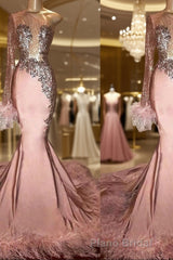 Trumpet/Mermaid One-Shoulder Chapel Train Elastic Woven Satin Evening Dresses With Feather