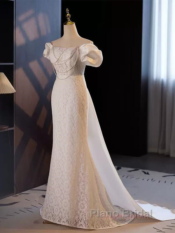 Trumpet Mermaid Puffy Sleeves  Wedding Dresses With Detachable Train