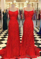 Trumpet/Mermaid Scoop Neck Sleeveless Sweep Train Lace Prom Dresses With Crystal