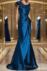 Trumpet/Mermaid Scoop Sweep Train Elastic Woven Satin Mother of the Bride Dresses With Ruffles