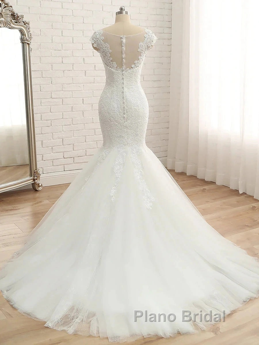 Trumpet/Mermaid V-Neck Sleeveless Applique Tulle Floor-Length Wedding Dresses Secondary image