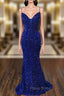 Trumpet/Mermaid V Neck Sleeveless Sweep Train Velvet Sequins Formal Prom Dresses