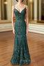Trumpet/Mermaid V Neck Spaghetti Straps Long/Floor-Length Tulle Formal Prom Dresses With Appliqued Beading