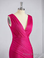 Trumpet/Mermaid V-neck Sweep Train Jersey Bridesmaid Dresses