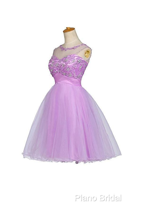 Tulle Appliques Beads Open Back Short Purple Homecoming Dresses Secondary image
