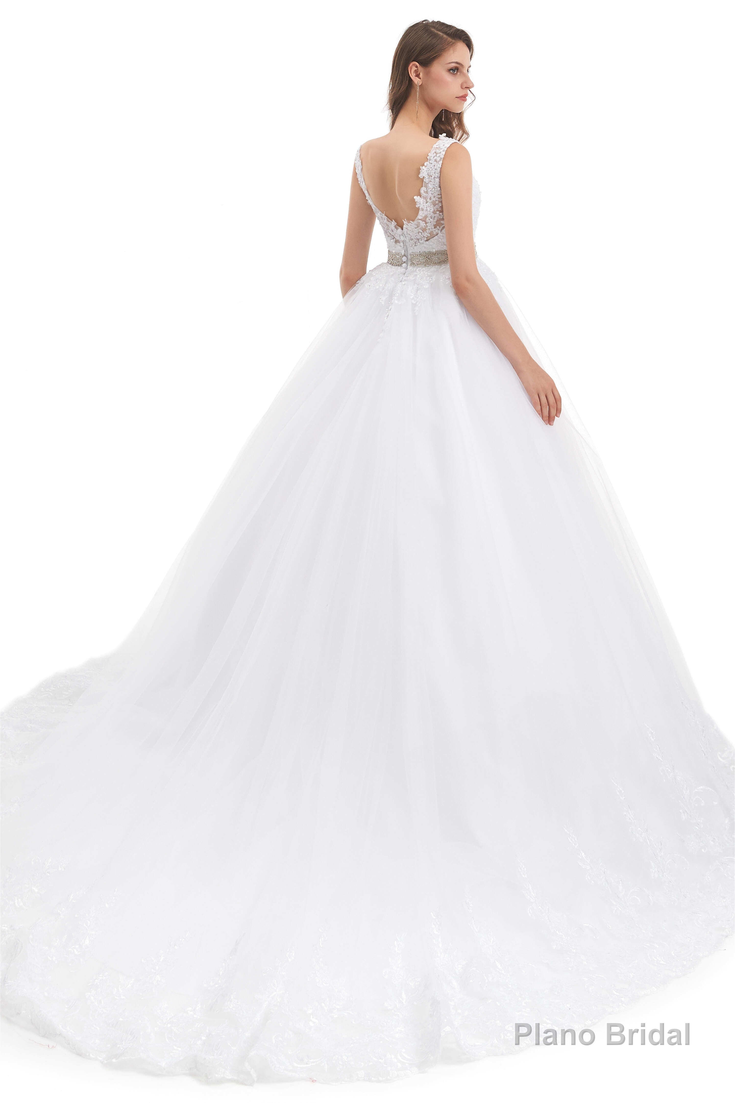 Tulle Backless Appliques beading Wedding Dresses