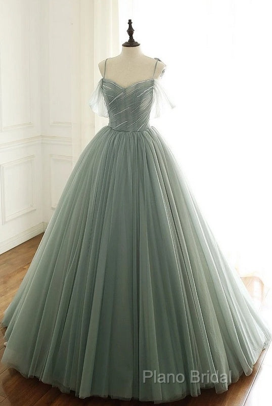 Tulle Ball Gown Long Formal Prom Dresses With Beading,Formal Dresses,Charming Dance Dresses