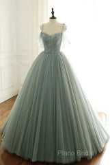Tulle Ball Gown Long Formal Prom Dresses With Beading,Formal Dresses,Charming Dance Dresses