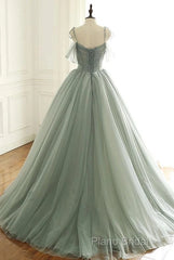 Tulle Ball Gown Long Formal Prom Dresses With Beading,Formal Dresses,Charming Dance Dresses