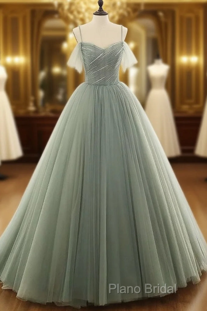 Tulle Ball Gown Long Formal Prom Dresses With Beading,Formal Dresses,Charming Dance Dresses