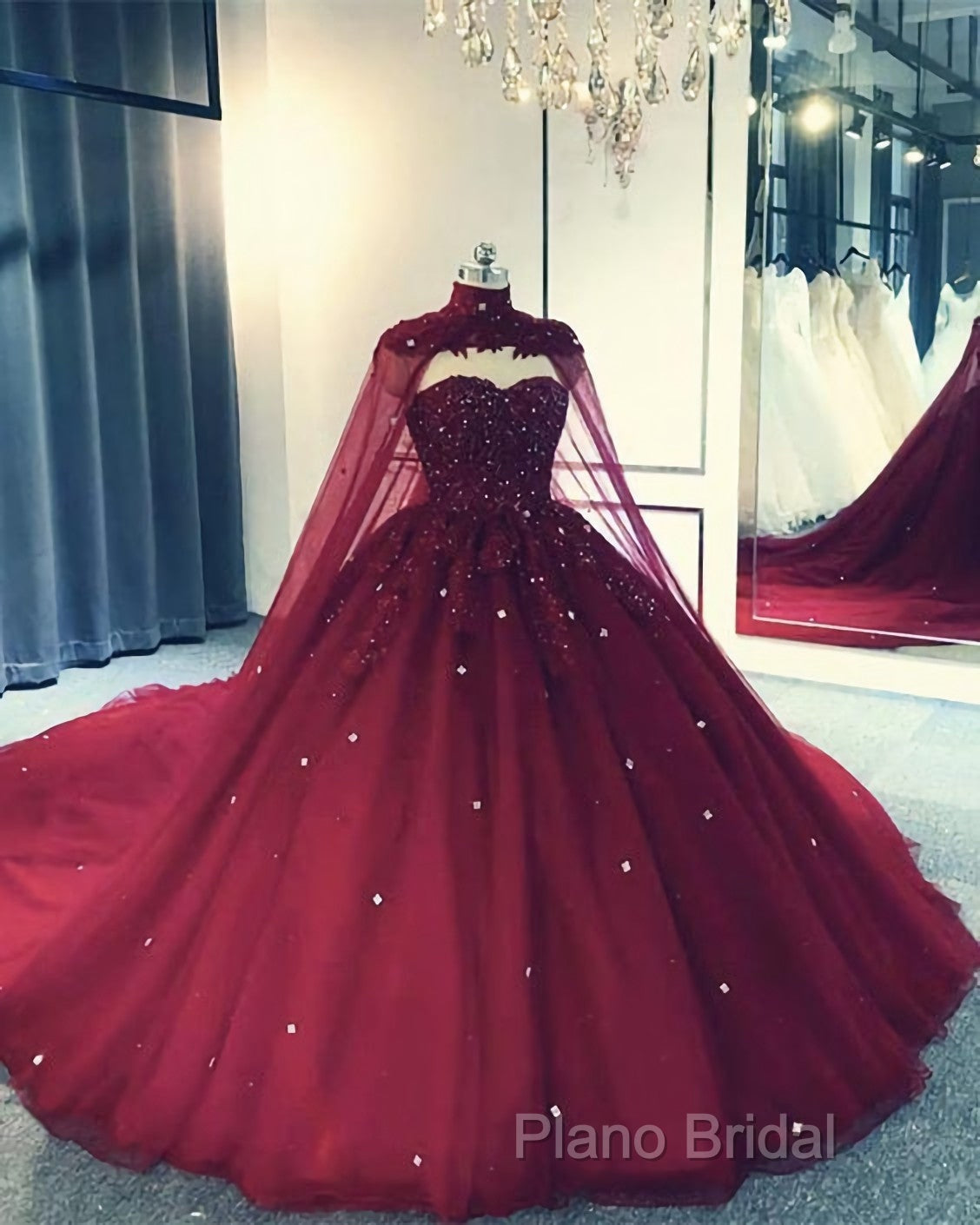 Tulle Ball Gown Wedding Dresses, With Cape Formal Prom Dresses, Formal Dresses