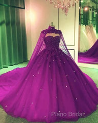 Tulle Ball Gown Wedding Dresses, With Cape Formal Prom Dresses, Formal Dresses